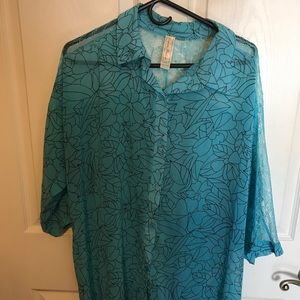 Women blouse size 3X turquoise/black